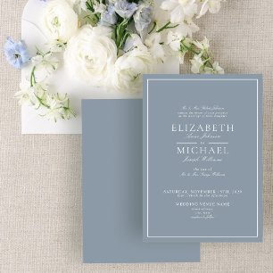 Elegant Dusty Blue Classic Script Wedding Invitation