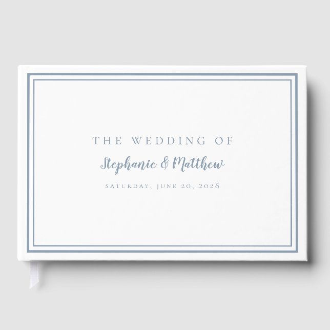 Elegant Dusty Blue Classic Simple Modern Wedding Guest Book (Front)