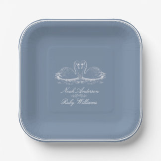 Elegant Dusty Blue Classic Wedding Paper Plate