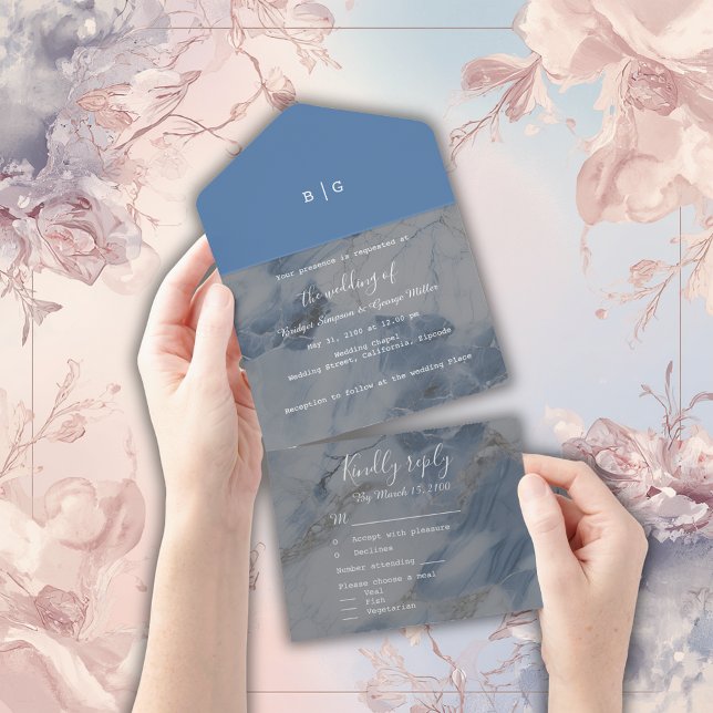 elegant dusty blue coastal ocean marble  all in one invitation (Creator Uploaded)