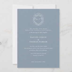 Elegant Dusty Blue Crest Monogram Wedding  Invitation
