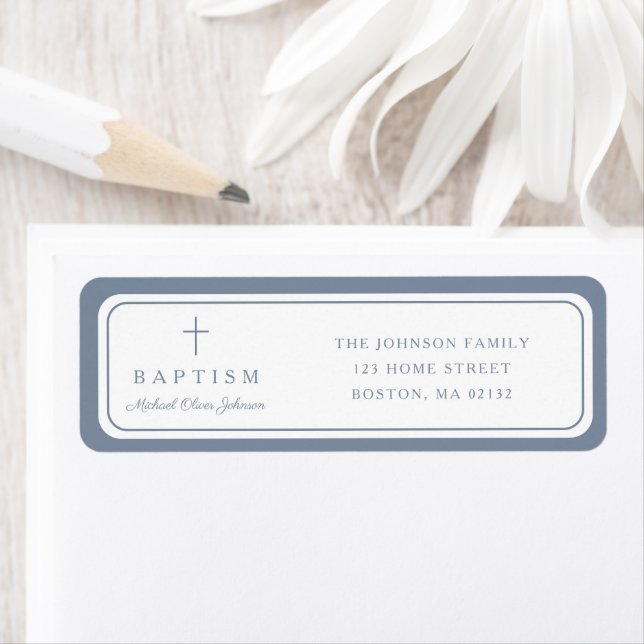 Elegant Dusty Blue Cross Boy Baptism Address  (Insitu)