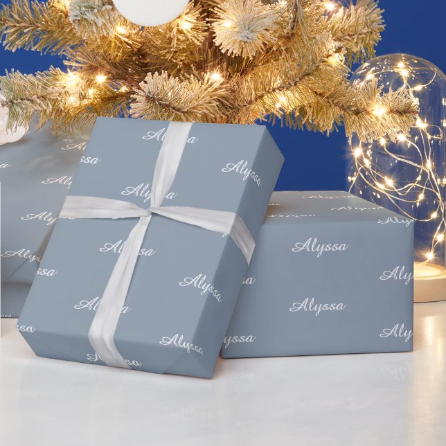 Elegant Dusty blue custom script name chic  Wrapping Paper (Holidays)