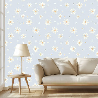 Elegant Dusty Blue Daisy Floral Aesthetic Design   Wallpaper