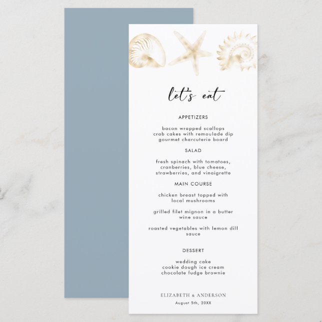 Elegant Dusty Blue Destination Wedding  Menu (Front/Back)