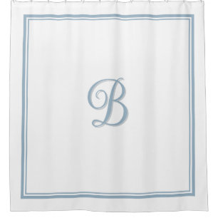 Elegant Dusty Blue Double Border Script Monogram  Shower Curtain