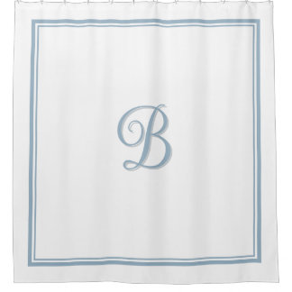 Elegant Dusty Blue Double Border Script Monogram Shower Curtain