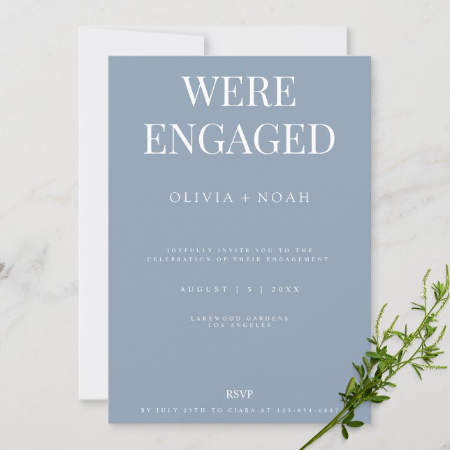 Elegant Dusty Blue Engagement Party Invitation (Creator Uploaded)