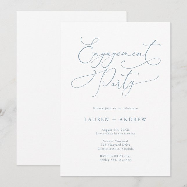 Elegant Dusty Blue Engagement Party Invitation (Front/Back)
