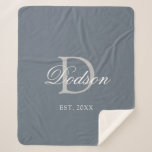 Elegant Dusty Blue Established Wedding Monogram Sherpa Blanket<br><div class="desc">Elegant Dusty Blue Established Wedding Monogram Sherpa Blanket Designed with customisable trendy dusty blue background and light grey monogram initial on the centre. Personalised with couple's last name in classy white calligraphy script lettering and established year is on lower front centre. Makes a great housewarming or bridal shower gift idea....</div>