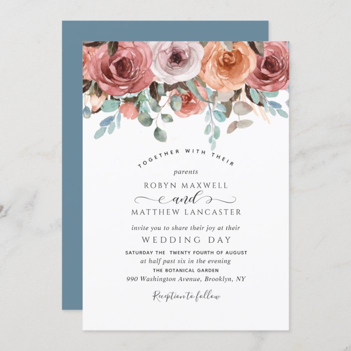 Elegant Dusty Blue Ethereal Floral Wedding Invitation
