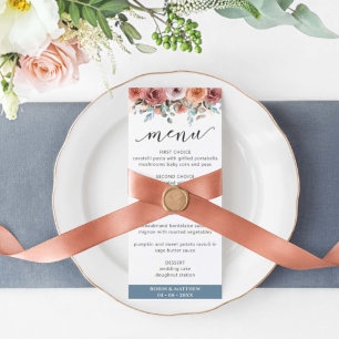 Elegant Dusty Blue Ethereal, Floral Wedding Menu