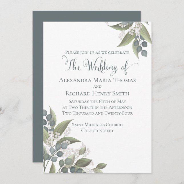 Elegant Dusty Blue Eucalyptus Greenery Foliage Invitation (Front/Back)