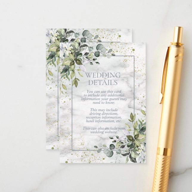 Elegant Dusty Blue Eucalyptus Greenery Marble Enclosure Card (Front/Back In Situ)