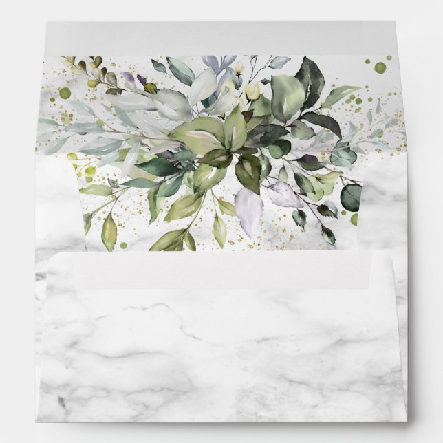 Elegant Dusty Blue Eucalyptus Greenery Marble Envelope (Back (Bottom))