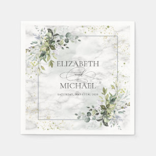 Elegant Dusty Blue Eucalyptus Greenery Marble Napkin