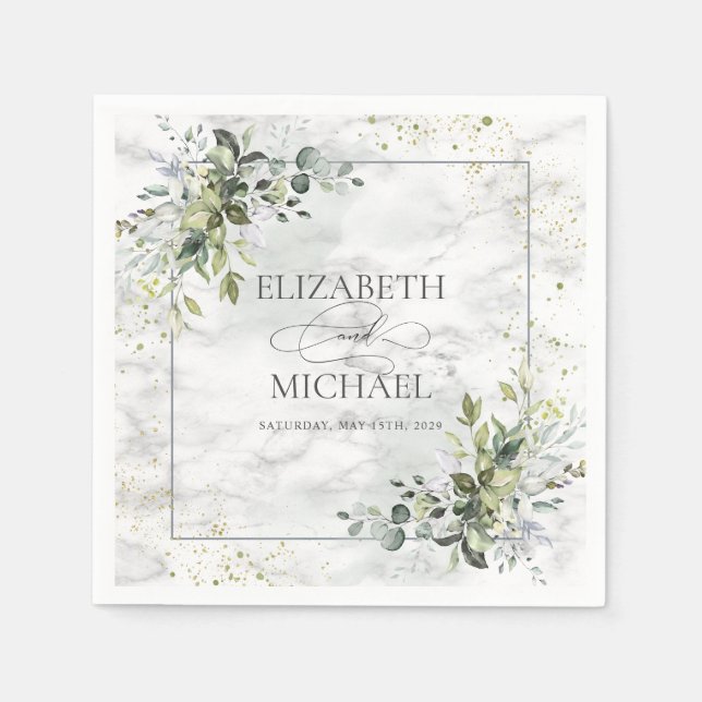 Elegant Dusty Blue Eucalyptus Greenery Marble Napkin (Front)