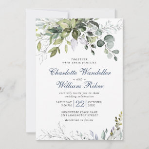 Elegant Dusty Blue Eucalyptus Greenery Wedding Invitation