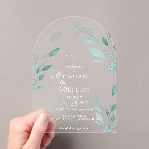 Elegant Dusty Blue Eucalyptus Teal Floral Wedding Acrylic Invitations