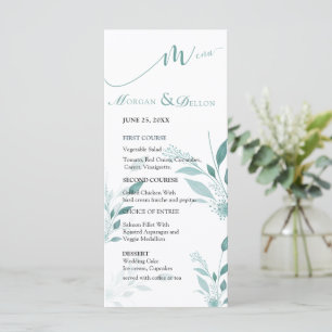 Elegant Dusty Blue Eucalyptus Teal Floral Wedding Menu