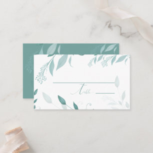 Elegant Dusty Blue Eucalyptus Teal Floral Wedding Place Card
