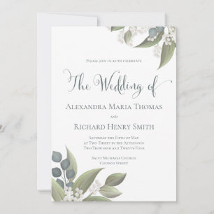 Elegant Dusty Blue Eucalyptus Watercolor Leaves Invitation