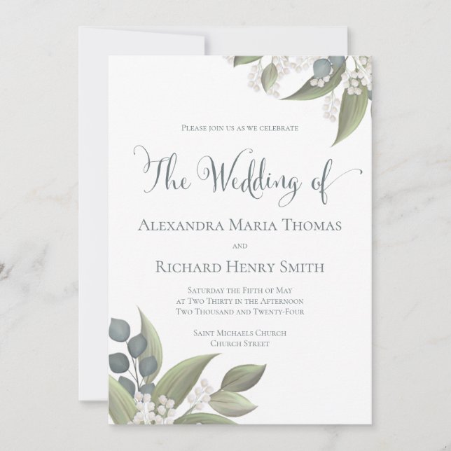 Elegant Dusty Blue Eucalyptus Watercolor Leaves Invitation (Front)