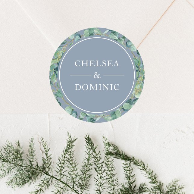 Elegant Dusty Blue Eucalyptus Wedding Label (Creator Uploaded)