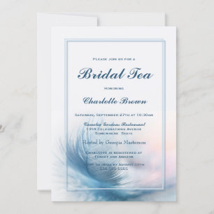 Elegant Dusty Blue Feather Bridal Tea Invitation