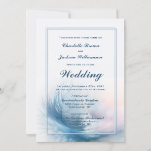 Elegant Dusty Blue Feather Wedding Invitation