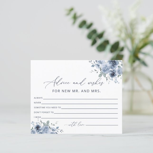 Elegant Dusty Blue Floral Advice and Wishes Cards (Standing Front)
