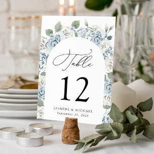 Elegant Dusty Blue Floral Arch Wedding Table Number