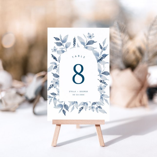 Elegant Dusty Blue Floral Arch Wedding Table Number (Creator Uploaded)