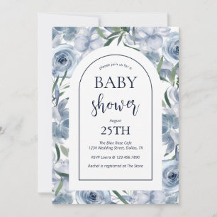Elegant Dusty Blue Floral Baby Shower Invitation