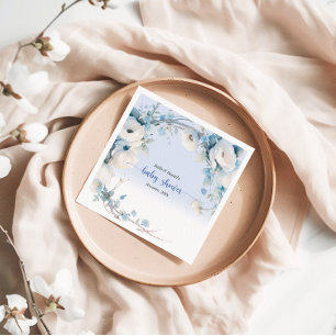Elegant Dusty Blue Floral Baby Shower Napkin