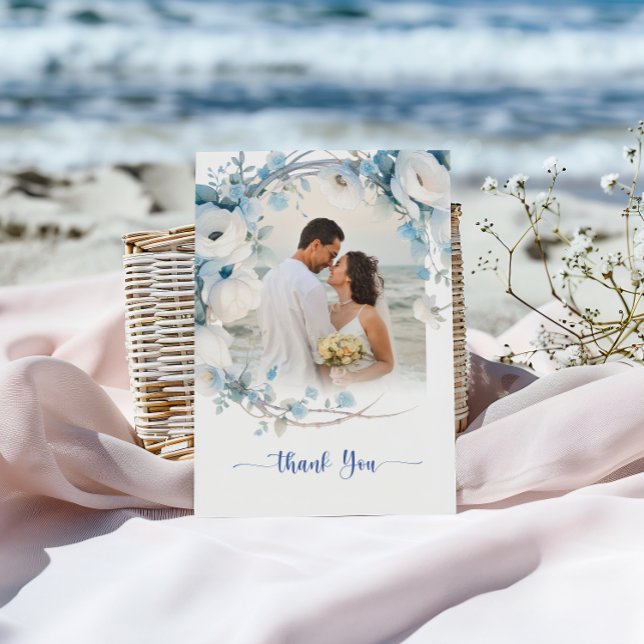 Elegant Dusty Blue Floral Baby Shower Thank You Card (Elegant Dusty Blue Floral Baby Shower Thank You Card)