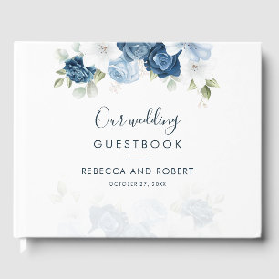 Elegant Dusty Blue Floral Bloom Wedding Guest Book