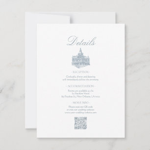 Elegant Dusty Blue Floral Border Wedding Details Card