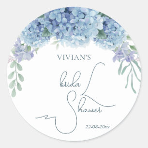 Elegant Dusty Blue Floral Bouquet Bridal Shower Classic Round Sticker