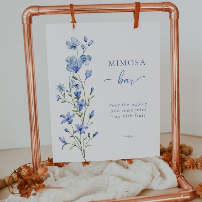 Elegant Dusty Blue Floral Bridal Mimosa Bar Sign (Creator Uploaded)