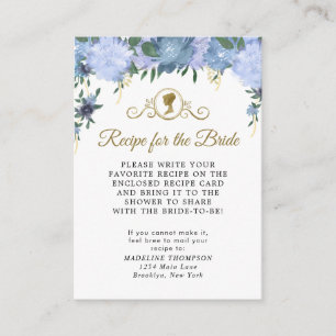 Elegant Dusty Blue Floral Bridal Recipe Request Enclosure Card