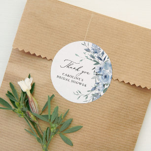 Elegant Dusty Blue Floral Bridal Shower Classic Round Sticker