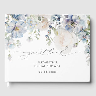 Elegant Dusty Blue Floral Bridal Shower Guest Book