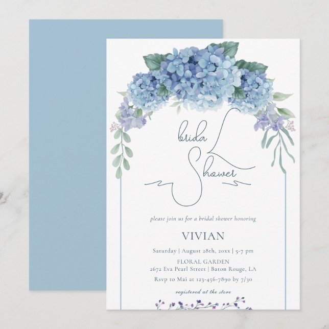 Elegant Dusty Blue Floral Bridal Shower Invitation (Front/Back)