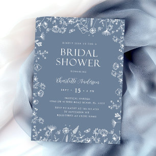 Elegant Dusty Blue Floral Bridal Shower  Invitation