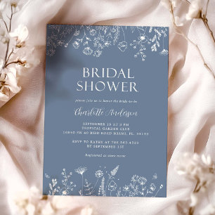 Elegant Dusty Blue Floral Bridal Shower  Invitation