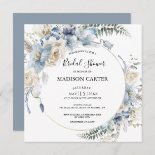 Elegant Dusty Blue Floral Bridal Shower Invitation