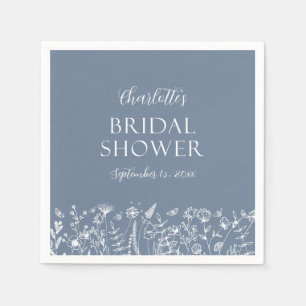 Elegant Dusty Blue Floral Bridal Shower  Napkin