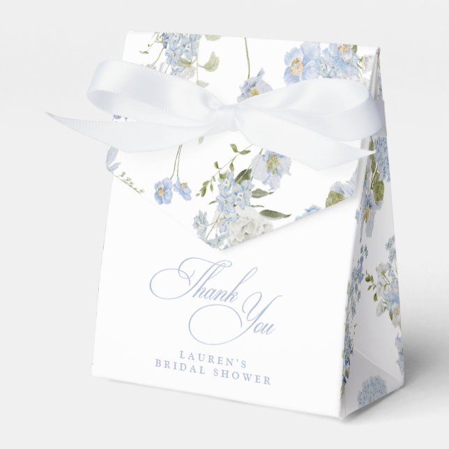 Elegant Dusty Blue Floral Bridal Shower Thank You Favour Box (Front Side)