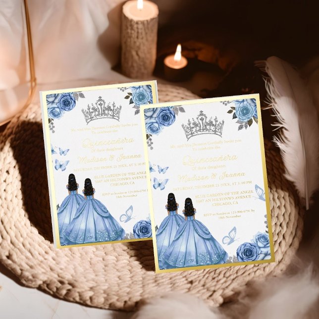 Elegant Dusty Blue Floral Butterfly Quinceanera (Creator Uploaded)